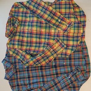 2 Ralph Lauren Plaid Button Down Dress Shirts Boy Large 14-16